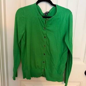 Lands End Green Classic Crewneck Cardigan Sweater